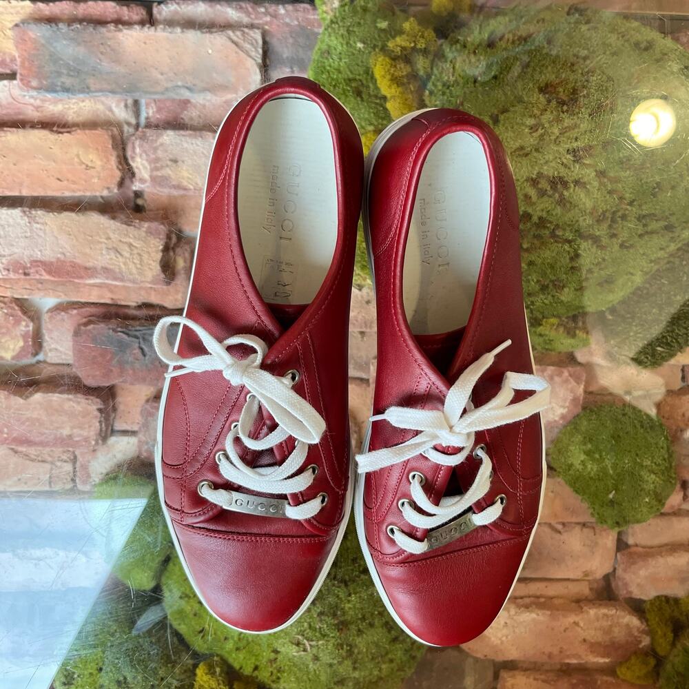 GUCCI Red Leather Mens Sneakers 10(10.5US) - Picture 4 of 10